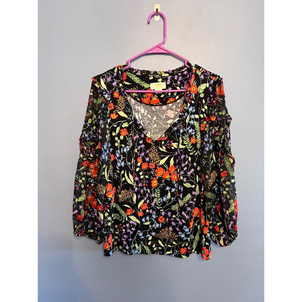 Anthropologie Maeve Jacquin Peasant Blouse Multi Colored Floral Whimsy Size Med